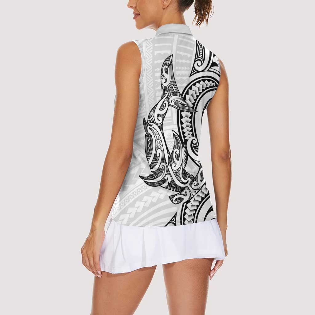 New Zealand Hammerhead Shark Women Sleeveless Polo Shirt Maori Haehae Mangopare White LT14 - Polynesian Pride