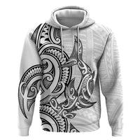 New Zealand Hammerhead Shark Zip Hoodie Maori Haehae Mangopare White LT14 Pullover Hoodie White - Polynesian Pride