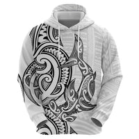 New Zealand Hammerhead Shark Zip Hoodie Maori Haehae Mangopare White LT14 - Polynesian Pride