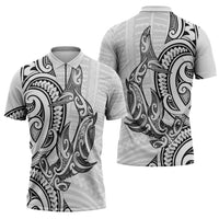 New Zealand Hammerhead Shark Zipper Polo Shirt Maori Haehae Mangopare White LT14 - Polynesian Pride