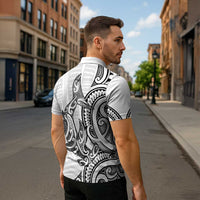 New Zealand Hammerhead Shark Zipper Polo Shirt Maori Haehae Mangopare White LT14 - Polynesian Pride