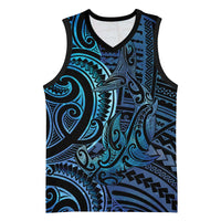 New Zealand Hammerhead Shark Basketball Jersey Maori Haehae Mangopare Galaxy LT14 Unisex Blue - Polynesian Pride