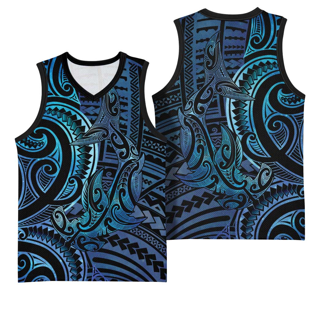New Zealand Hammerhead Shark Basketball Jersey Maori Haehae Mangopare Galaxy LT14 - Polynesian Pride