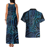 New Zealand Hammerhead Shark Couples Matching Tank Maxi Dress and Hawaiian Shirt Maori Haehae Mangopare Galaxy LT14 - Polynesian Pride