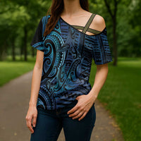 New Zealand Hammerhead Shark Cross Shoulder Shirt Maori Haehae Mangopare Galaxy LT14 - Polynesian Pride