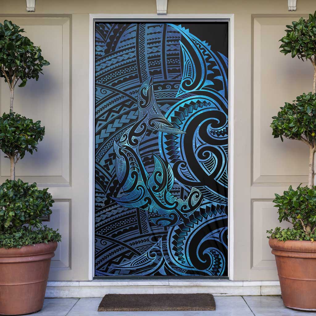 New Zealand Hammerhead Shark Door Cover Maori Haehae Mangopare Galaxy LT14 Blue - Polynesian Pride