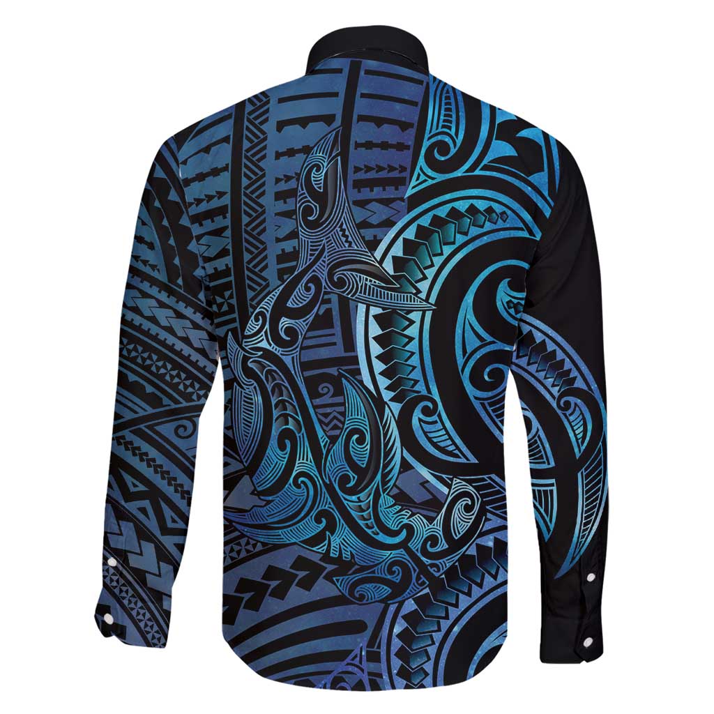 New Zealand Hammerhead Shark Family Matching Long Sleeve Bodycon Dress and Hawaiian Shirt Maori Haehae Mangopare Galaxy LT14 - Polynesian Pride