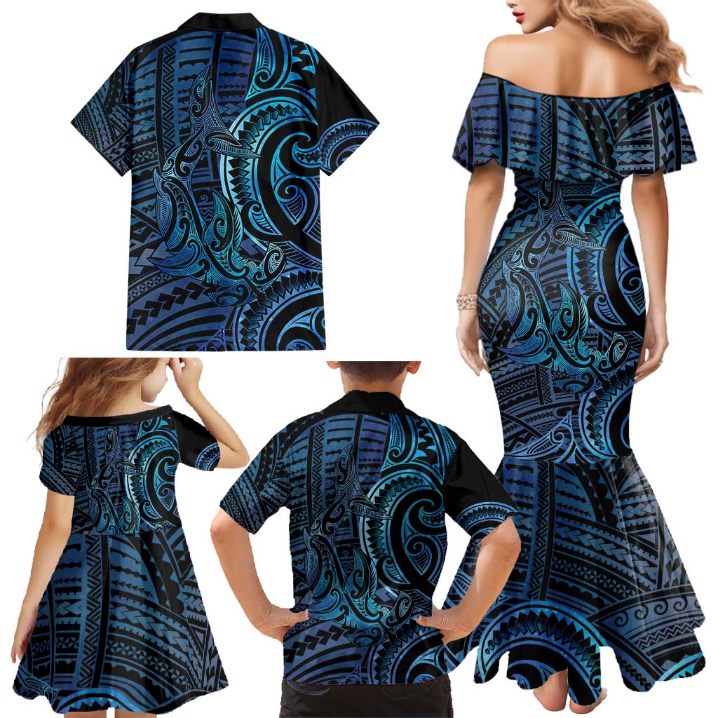 New Zealand Hammerhead Shark Family Matching Mermaid Dress and Hawaiian Shirt Maori Haehae Mangopare Galaxy LT14 - Polynesian Pride