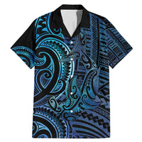 New Zealand Hammerhead Shark Family Matching Mermaid Dress and Hawaiian Shirt Maori Haehae Mangopare Galaxy LT14 Dad's Shirt - Short Sleeve Blue - Polynesian Pride
