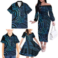 New Zealand Hammerhead Shark Family Matching Off The Shoulder Long Sleeve Dress and Hawaiian Shirt Maori Haehae Mangopare Galaxy LT14 - Polynesian Pride