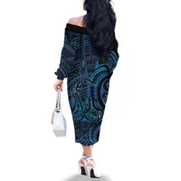 New Zealand Hammerhead Shark Family Matching Off The Shoulder Long Sleeve Dress and Hawaiian Shirt Maori Haehae Mangopare Galaxy LT14 - Polynesian Pride
