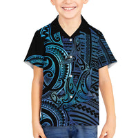 New Zealand Hammerhead Shark Family Matching Off Shoulder Maxi Dress and Hawaiian Shirt Maori Haehae Mangopare Galaxy LT14 Son's Shirt Blue - Polynesian Pride