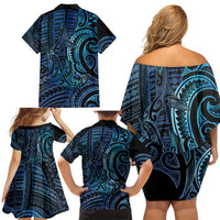 New Zealand Hammerhead Shark Family Matching Off Shoulder Short Dress and Hawaiian Shirt Maori Haehae Mangopare Galaxy LT14 - Polynesian Pride