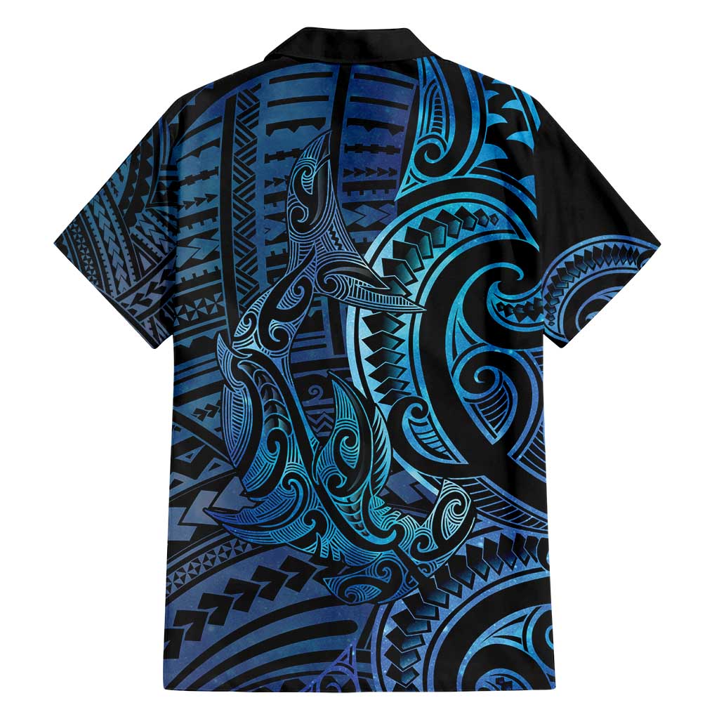 New Zealand Hammerhead Shark Family Matching Off Shoulder Short Dress and Hawaiian Shirt Maori Haehae Mangopare Galaxy LT14 - Polynesian Pride