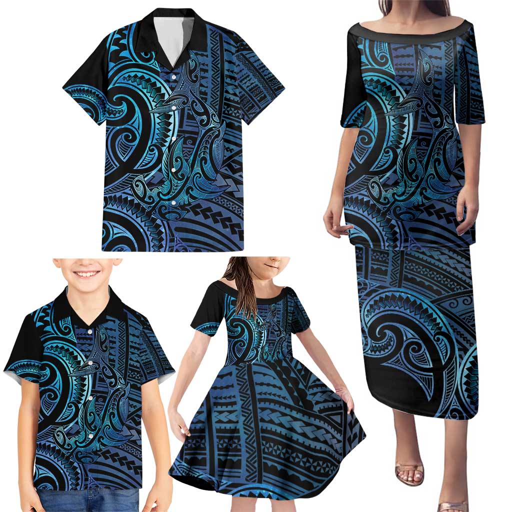 New Zealand Hammerhead Shark Family Matching Puletasi and Hawaiian Shirt Maori Haehae Mangopare Galaxy LT14 - Polynesian Pride