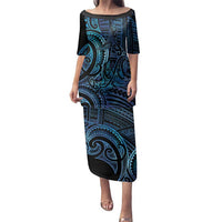 New Zealand Hammerhead Shark Family Matching Puletasi and Hawaiian Shirt Maori Haehae Mangopare Galaxy LT14 Mom's Dress Blue - Polynesian Pride