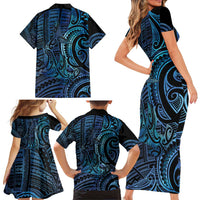 New Zealand Hammerhead Shark Family Matching Short Sleeve Bodycon Dress and Hawaiian Shirt Maori Haehae Mangopare Galaxy LT14 - Polynesian Pride