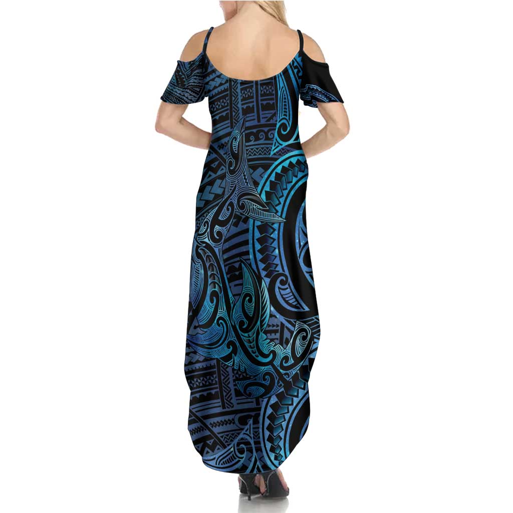 New Zealand Hammerhead Shark Family Matching Summer Maxi Dress and Hawaiian Shirt Maori Haehae Mangopare Galaxy LT14 - Polynesian Pride