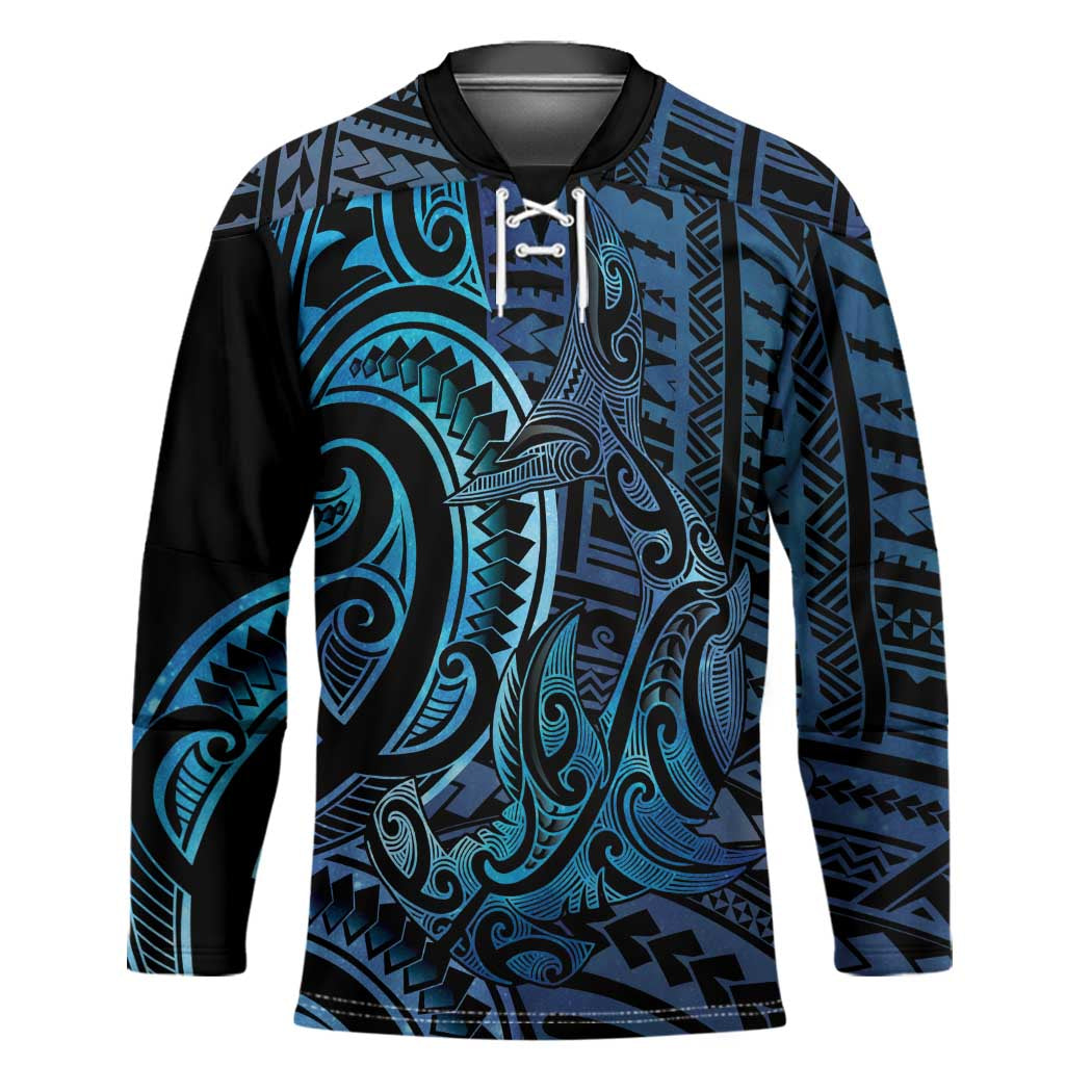 New Zealand Hammerhead Shark Hockey Jersey Maori Haehae Mangopare Galaxy - Polynesian Pride