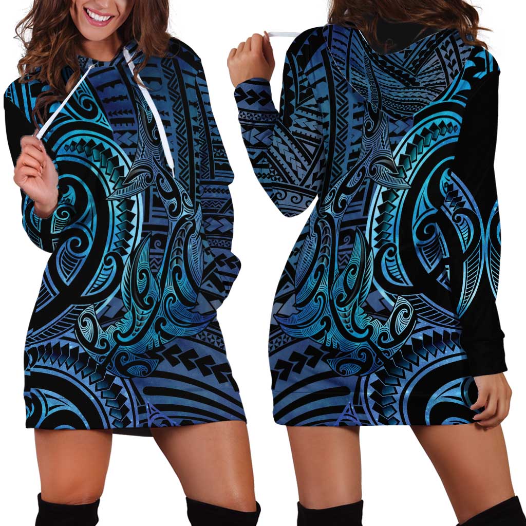 New Zealand Hammerhead Shark Hoodie Dress Maori Haehae Mangopare Galaxy LT14 - Polynesian Pride