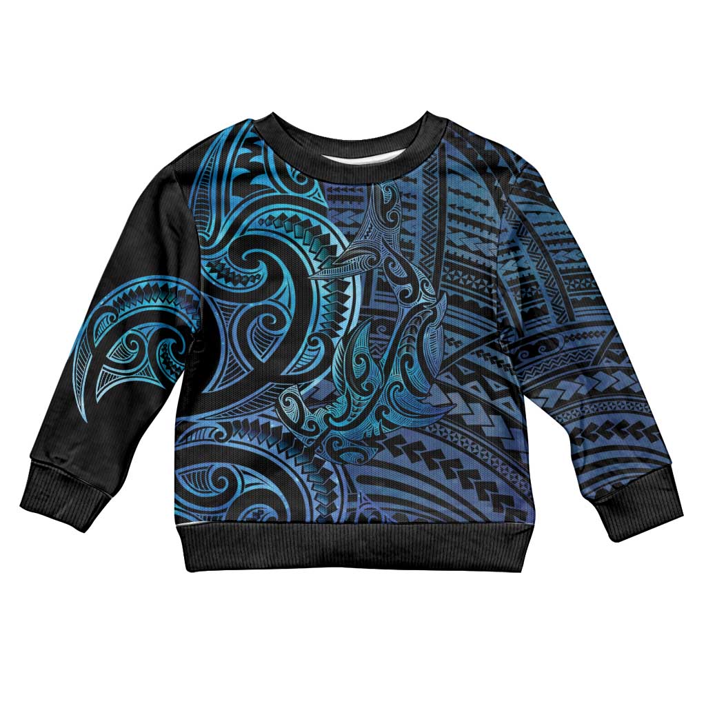 New Zealand Hammerhead Shark Kid Ugly Christmas Sweater Maori Haehae Mangopare Galaxy LT14 Kid Blue - Polynesian Pride