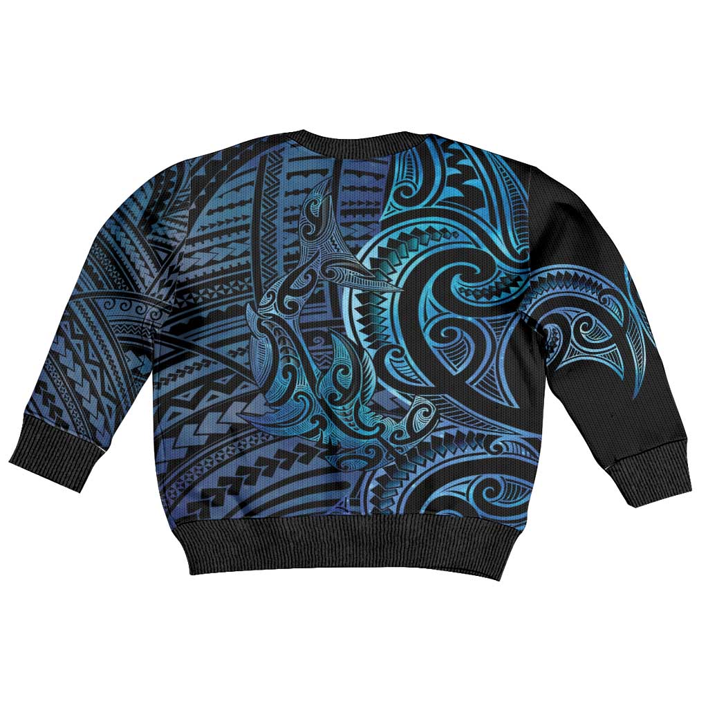 New Zealand Hammerhead Shark Kid Ugly Christmas Sweater Maori Haehae Mangopare Galaxy LT14 - Polynesian Pride