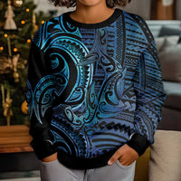 New Zealand Hammerhead Shark Kid Ugly Christmas Sweater Maori Haehae Mangopare Galaxy LT14 - Polynesian Pride