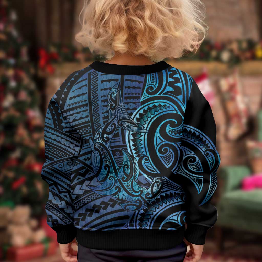 New Zealand Hammerhead Shark Kid Ugly Christmas Sweater Maori Haehae Mangopare Galaxy LT14 - Polynesian Pride