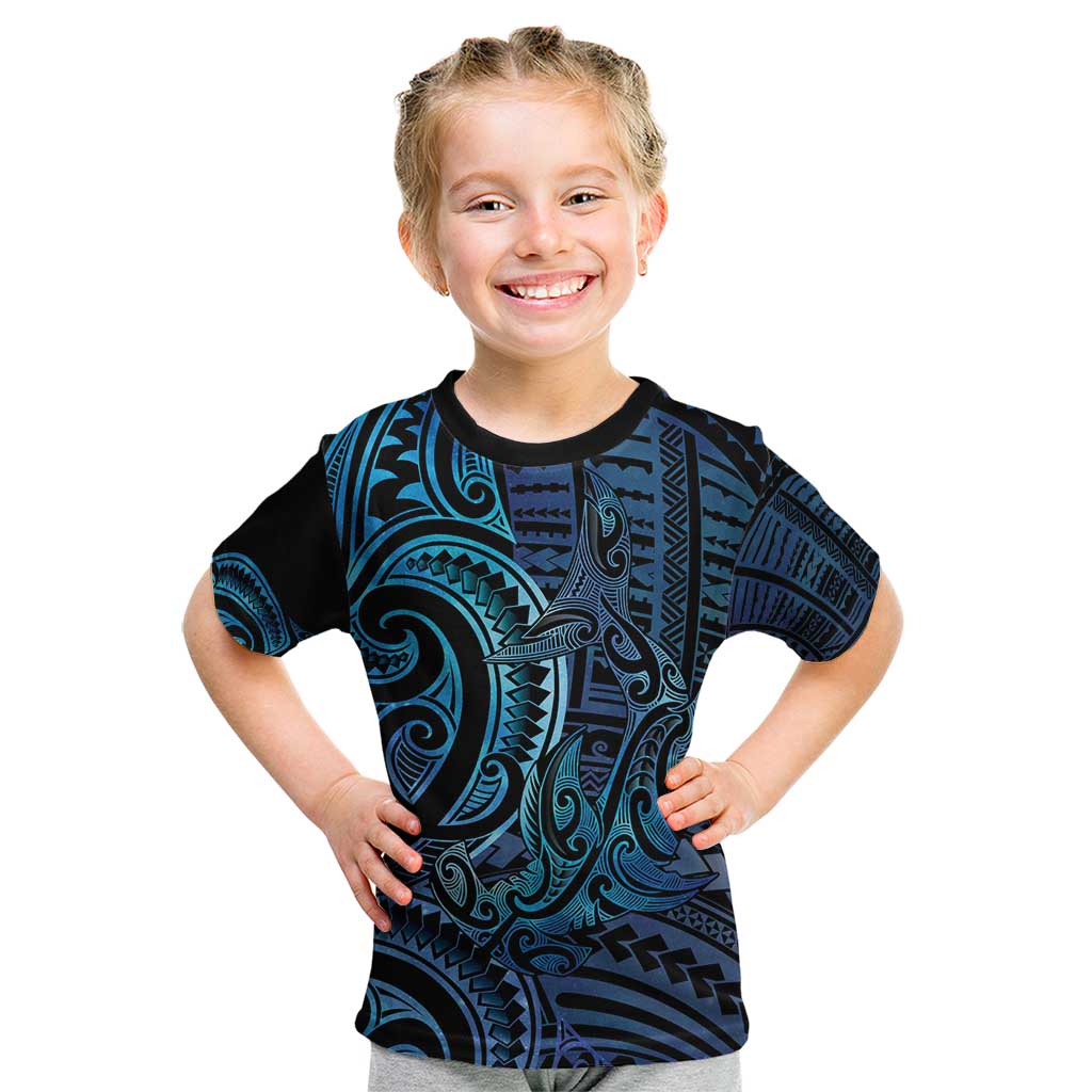 New Zealand Hammerhead Shark Kid T Shirt Maori Haehae Mangopare Galaxy LT14 Blue - Polynesian Pride