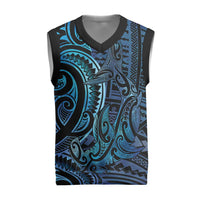 New Zealand Hammerhead Shark Christmas Knitted V-Neck Vest Maori Haehae Mangopare Galaxy LT14 Blue - Polynesian Pride
