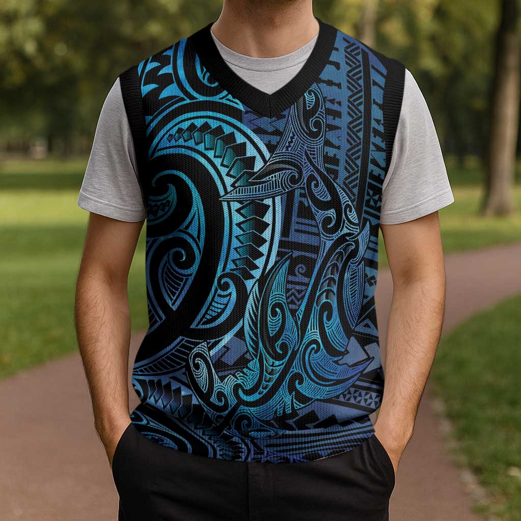 New Zealand Hammerhead Shark Christmas Knitted V-Neck Vest Maori Haehae Mangopare Galaxy LT14 - Polynesian Pride