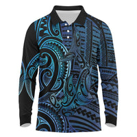 New Zealand Hammerhead Shark Long Sleeve Polo Shirt Maori Haehae Mangopare Galaxy LT14 Blue - Polynesian Pride