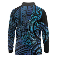 New Zealand Hammerhead Shark Long Sleeve Polo Shirt Maori Haehae Mangopare Galaxy LT14 - Polynesian Pride