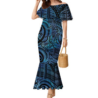 New Zealand Hammerhead Shark Mermaid Dress Maori Haehae Mangopare Galaxy LT14 Women Blue - Polynesian Pride