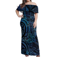 New Zealand Hammerhead Shark Off Shoulder Maxi Dress Maori Haehae Mangopare Galaxy LT14 Women Blue - Polynesian Pride