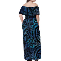 New Zealand Hammerhead Shark Off Shoulder Maxi Dress Maori Haehae Mangopare Galaxy LT14 - Polynesian Pride
