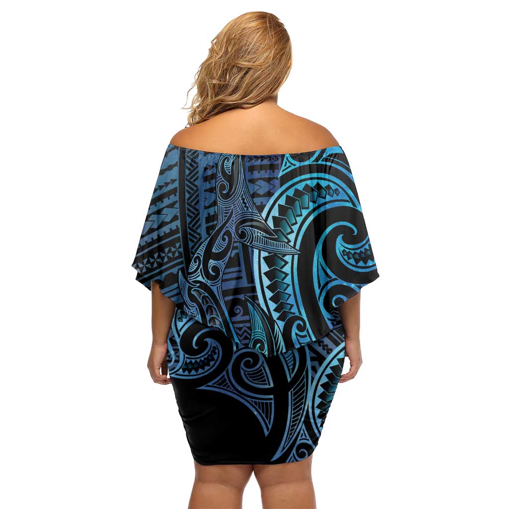 New Zealand Hammerhead Shark Off Shoulder Short Dress Maori Haehae Mangopare Galaxy LT14 - Polynesian Pride