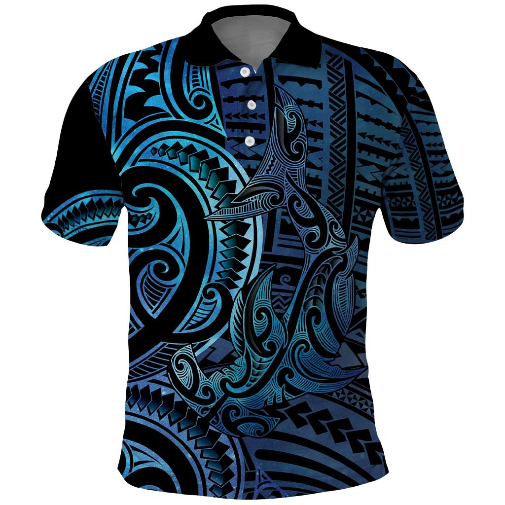 New Zealand Hammerhead Shark Polo Shirt Maori Haehae Mangopare Galaxy LT14 Blue - Polynesian Pride