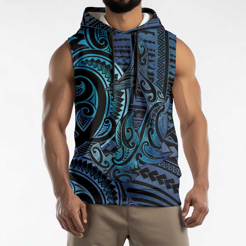 New Zealand Hammerhead Shark Sleeveless Hoodie Maori Haehae Mangopare Galaxy LT14 - Polynesian Pride