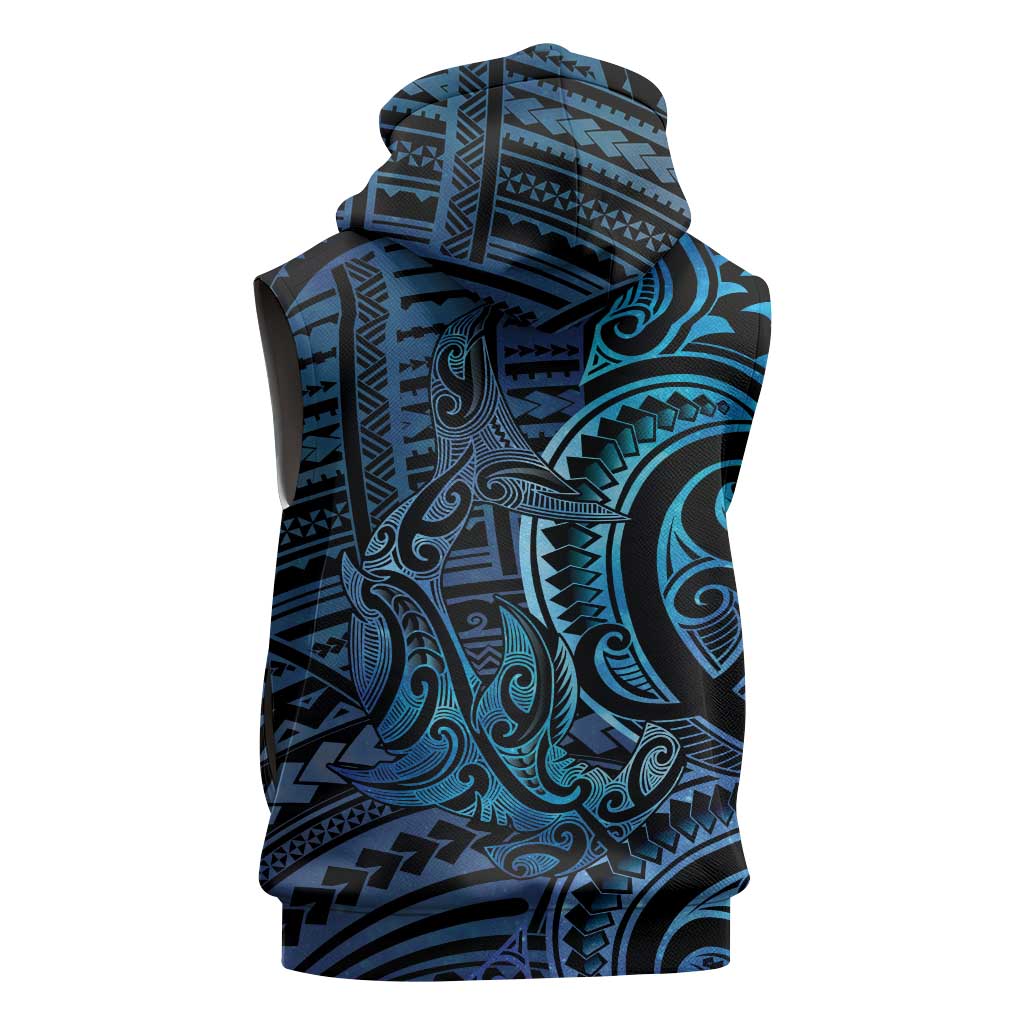 New Zealand Hammerhead Shark Sleeveless Zip Hoodie Maori Haehae Mangopare Galaxy LT14 - Polynesian Pride