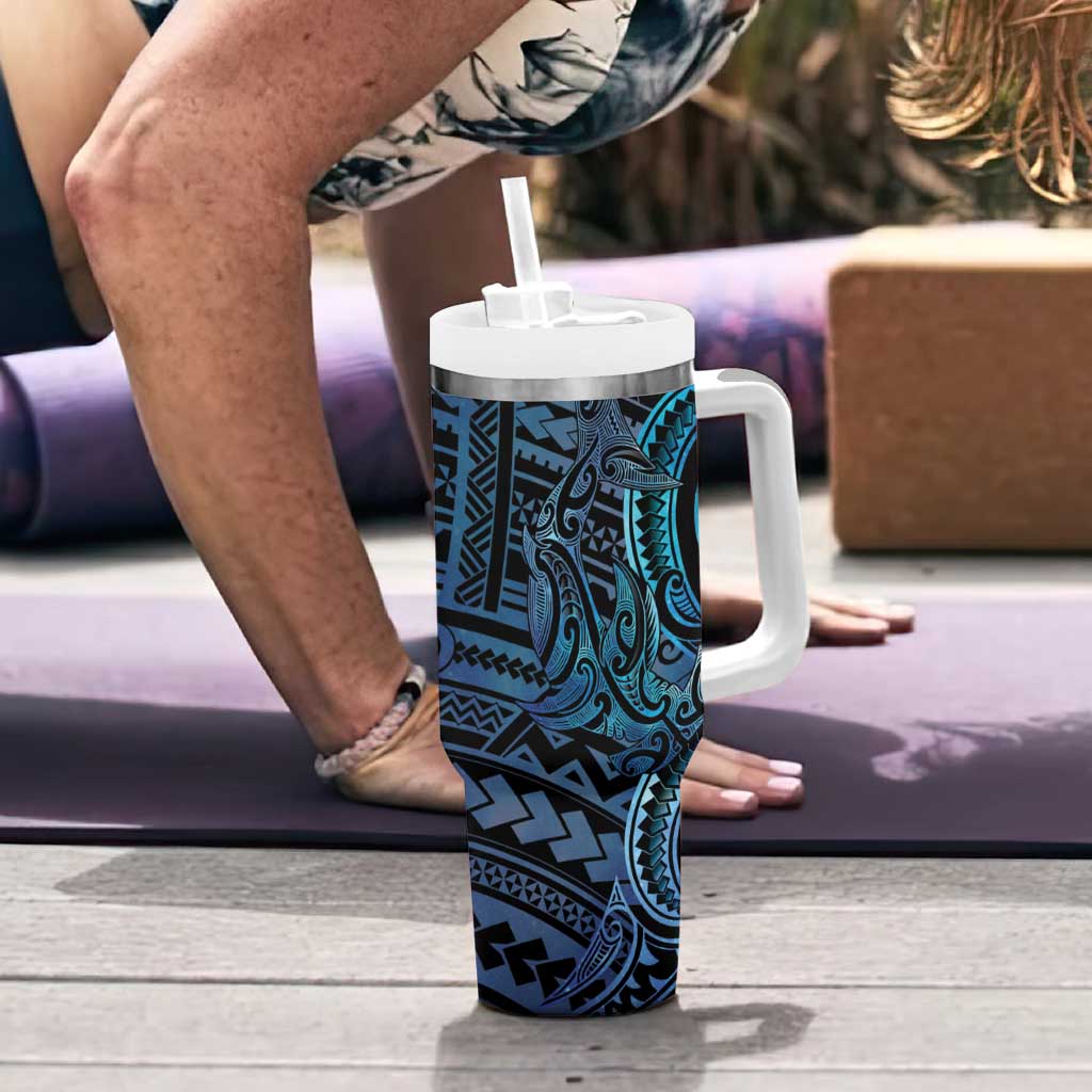 New Zealand Hammerhead Shark Tumbler With Handle Maori Haehae Mangopare Galaxy - Polynesian Pride