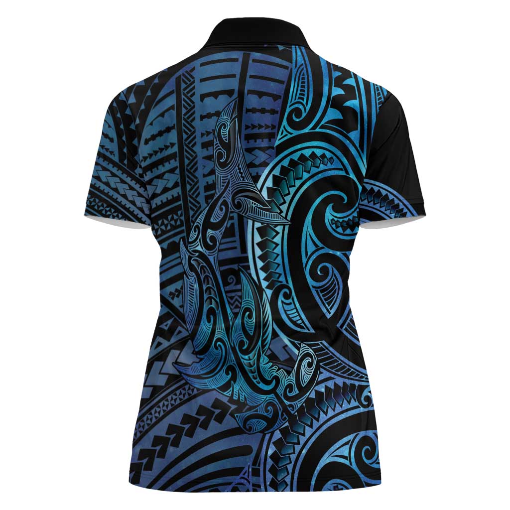 New Zealand Hammerhead Shark Women Polo Shirt Maori Haehae Mangopare Galaxy - Polynesian Pride