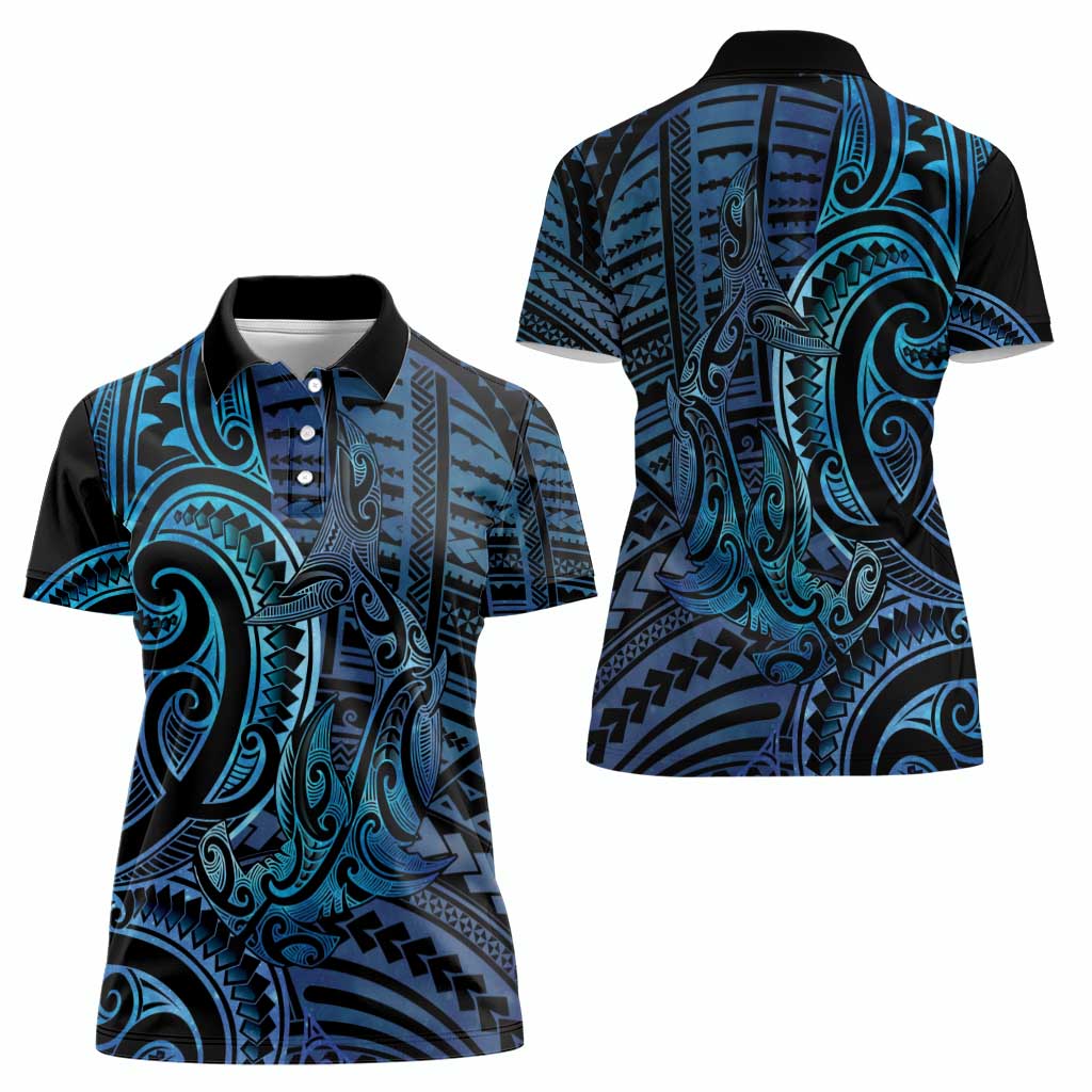 New Zealand Hammerhead Shark Women Polo Shirt Maori Haehae Mangopare Galaxy - Polynesian Pride