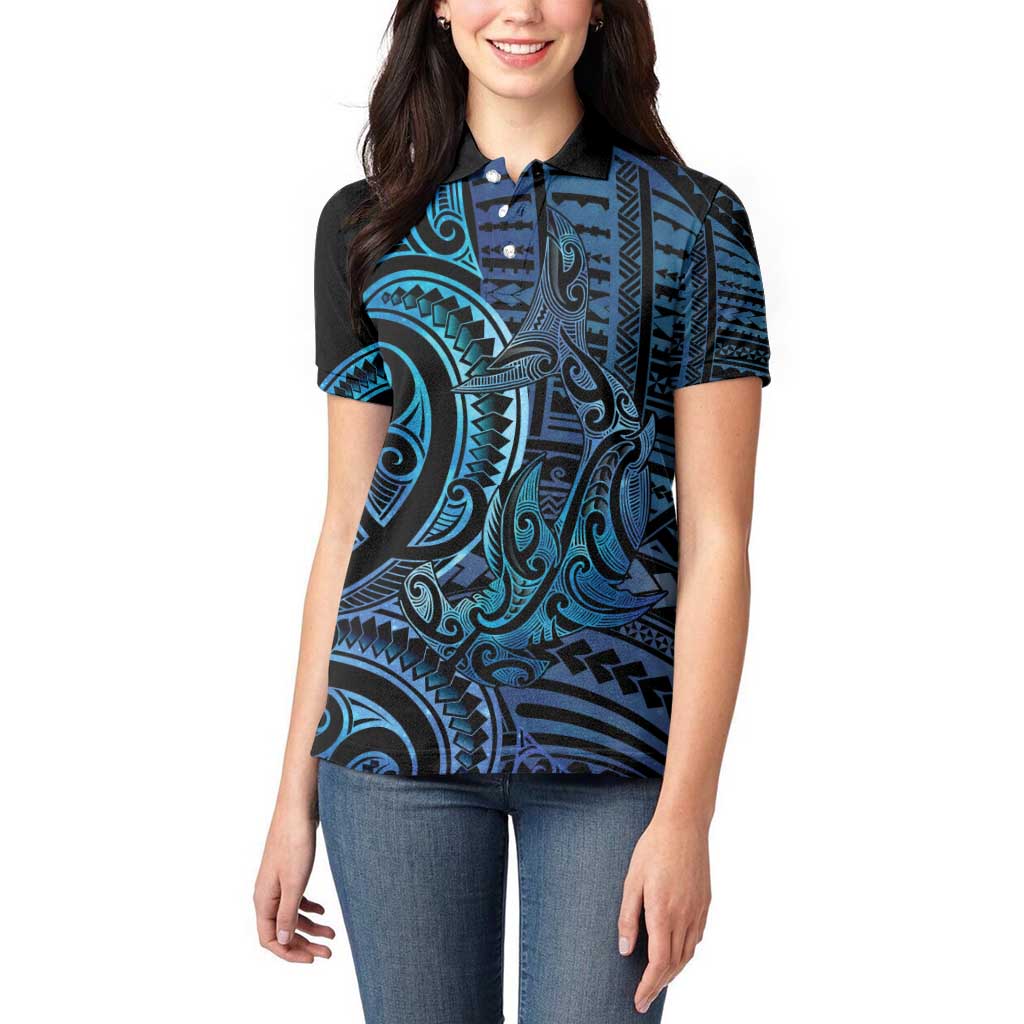 New Zealand Hammerhead Shark Women Polo Shirt Maori Haehae Mangopare Galaxy - Polynesian Pride