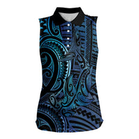 New Zealand Hammerhead Shark Women Sleeveless Polo Shirt Maori Haehae Mangopare Galaxy LT14 Female Blue - Polynesian Pride