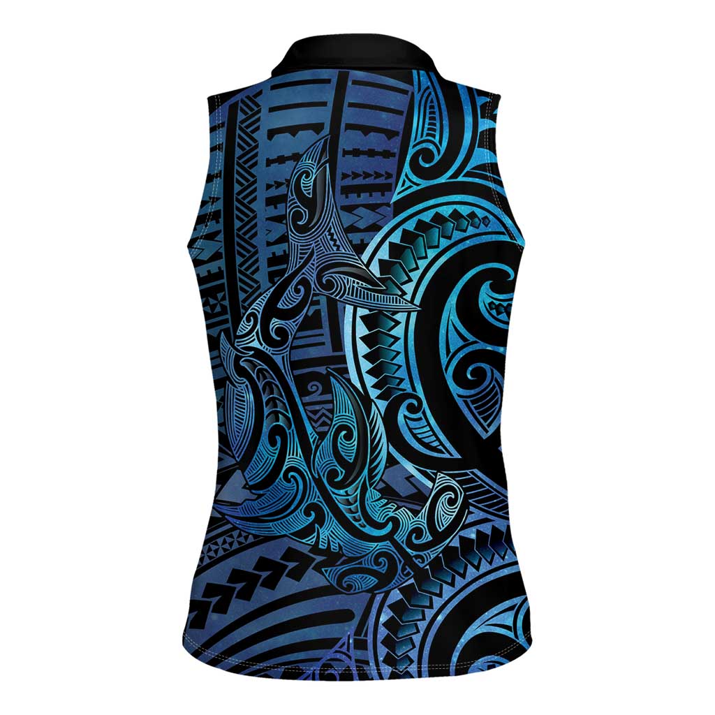New Zealand Hammerhead Shark Women Sleeveless Polo Shirt Maori Haehae Mangopare Galaxy LT14 - Polynesian Pride