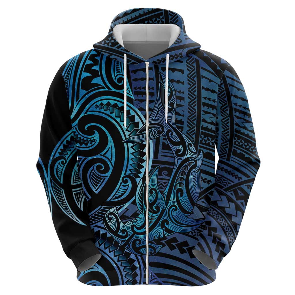 New Zealand Hammerhead Shark Zip Hoodie Maori Haehae Mangopare Galaxy LT14 - Polynesian Pride