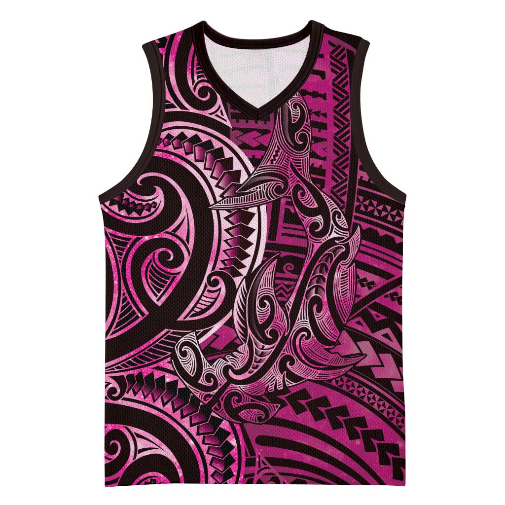 New Zealand Hammerhead Shark Basketball Jersey Maori Haehae Mangopare Pink LT14 Unisex Pink - Polynesian Pride