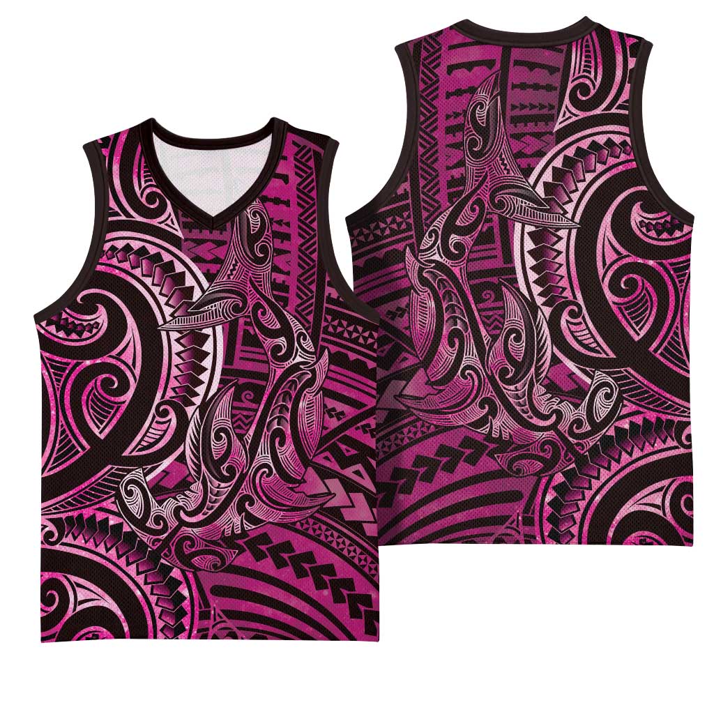 New Zealand Hammerhead Shark Basketball Jersey Maori Haehae Mangopare Pink LT14 - Polynesian Pride