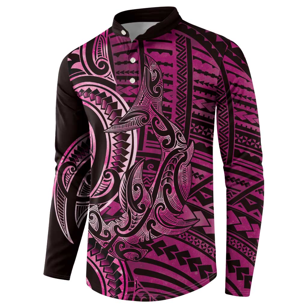 New Zealand Hammerhead Shark Button Sweatshirt Maori Haehae Mangopare Pink - Polynesian Pride